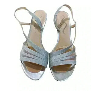 Touch of Nina Women's Silver‎ Glitter Open Toe Strappy Slip-on Heels Size 9